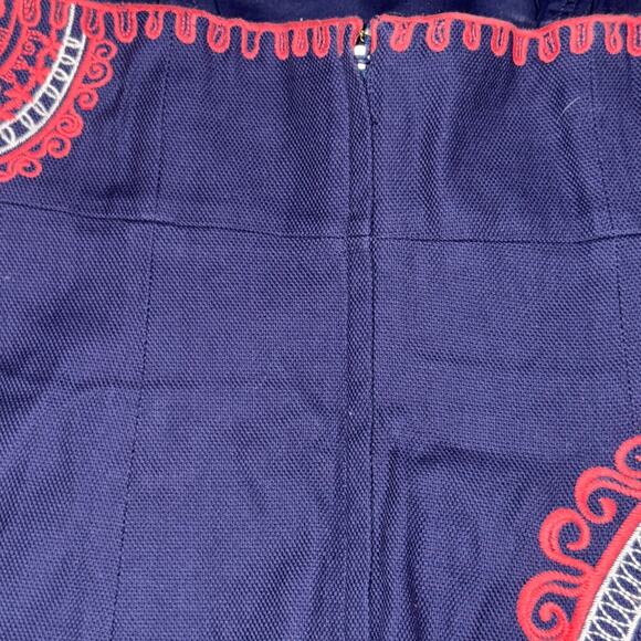 Lilly Pulitzer Bowen Strapless Dress Women 2 Navy Basket Weave Coral Embroidered - Picture 7 of 7